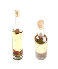 Glass bottle of oil isolated