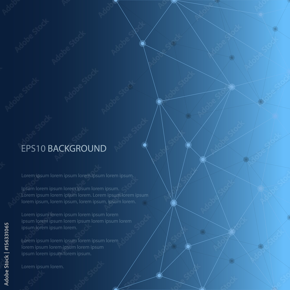 Poster abstraknyj pattern with cobwebs from lines and points. technological style. shades of blue.