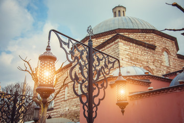 Decorative lanterns on Sultanahmet square, Istanbul, Turkey.