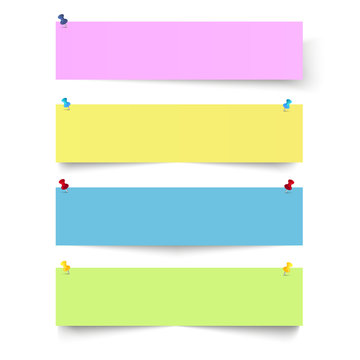 Colorful frame banners with thumbtacks on the white background. Vector illustration