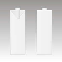 Mock up of milk or juice box on white background. Realistic carton one liter package.  Vector illustration