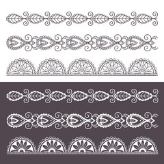 Fototapeta premium Ornamental seamless borders set. Vector set with abstract floral elements in indian style.