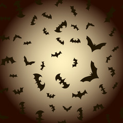 Flying bats on sky background. Happy halloween. Vector illustration