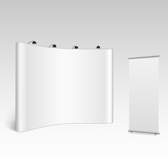 Blank trade show booth mock up. Front view. Vector isolated on grey background
