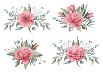 Meubelstickers Hand painted watercolor charming combination of Flowers and Leaves, isolated on white background © SquirrelStudio