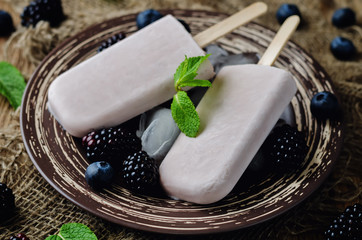 Vanilla Ricotta ice cream with blackberry and blueberry