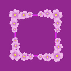 Violet background with border and flowers. Illustration.