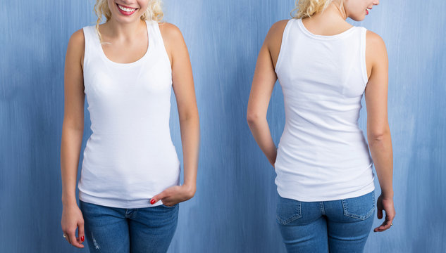 White tank top mockup, front and back