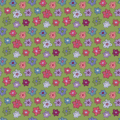 Seamless pattern with cute cartoon flowers, vector. Vector floral pattern in doodle style with flowers. Endless blossoms texture