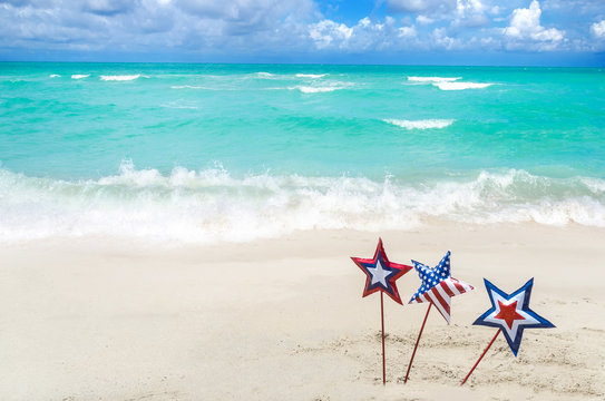 Patriotic USA background on the sandy beach