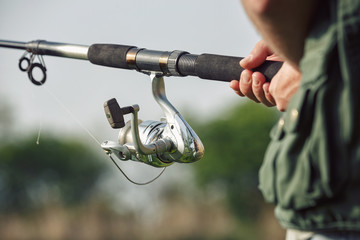 Fishing on the lake. Spinning reel.