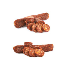 Sliced stick of sausage isolated