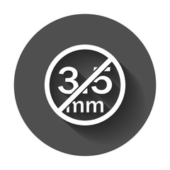 Audio jack 3.5mm in ban sign. Icon vector illustration with long shadow.