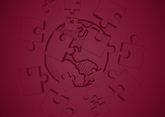 Maroon background with jigsaw doodle