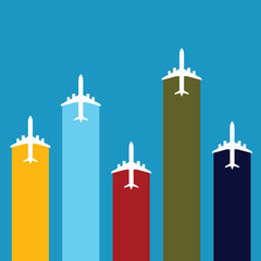 airplane travel in color set illustration