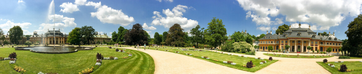 Obraz premium DRESDEN, GERMANY - JULY 2016: Panoramic view of Pillnitz Castle. Dresden attracts 5 million people annually