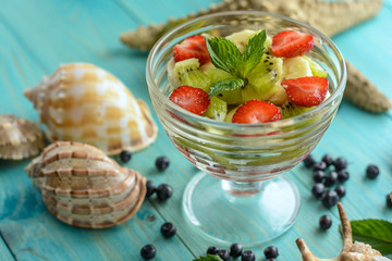 Summer fruit salad with ice cream