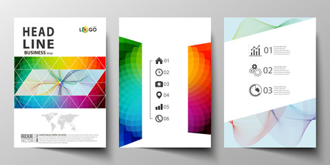 Business templates for brochure, magazine, flyer, annual report. Cover template, easy editable vector, flat layout in A4 size. Colorful design background with abstract shapes and waves, overlap effect