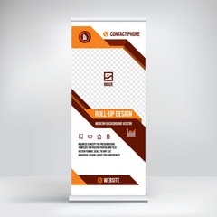 Banner roll-up vector, graphic template for the exhibition stand, for the conference, accommodation advertising information and photos. Business concept, vector background