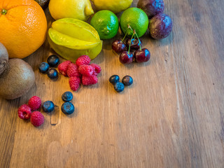Mixed fruit with raspberry, blueberry, lime, orange