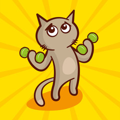 Cute cartoon Cat with dumbbells