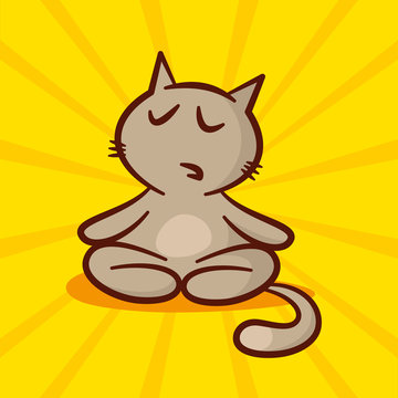 Cute Cartoon Cat Meditating And Relaxing