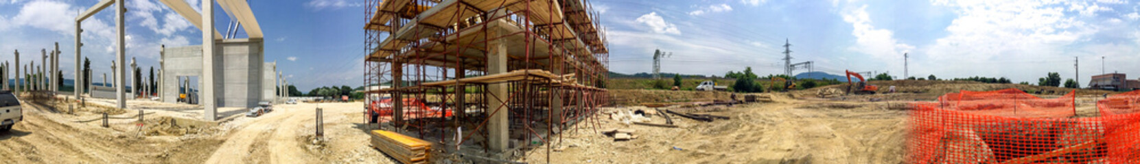 Building construction site, panoramic view