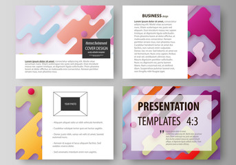 Business templates for presentation slides. Abstract vector design layouts. Bright color lines and dots, colorful minimalist backdrop with geometric shapes forming beautiful minimalistic background.