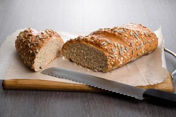 Home made bread on wooden table