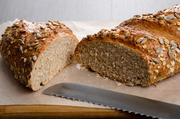 Home made bread on wooden table
