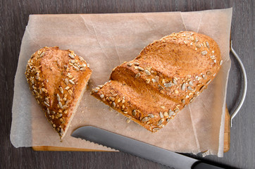 Home made bread on wooden table
