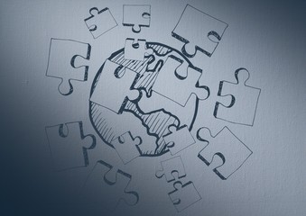 Navy background with jigsaw doodle