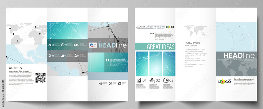 Poster the minimalistic abstract vector illustration of the editable layout of two creative tri-fold brochu