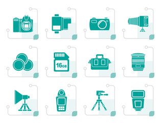 Flat Photography equipment and tools icons - vector icon set