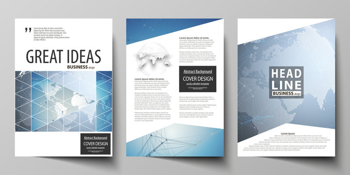 The vector illustration of the editable layout of three A4 format modern covers design templates for brochure, magazine, flyer, booklet. Scientific medical DNA research. Science or medical concept.