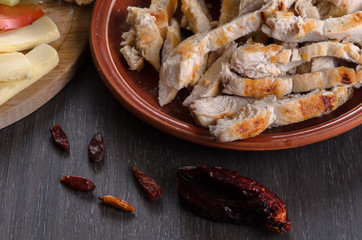 Shaurma ingredients composition on wooden background