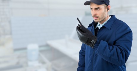 Security man  on bright background of  rooftop building site