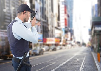 Security man on city street