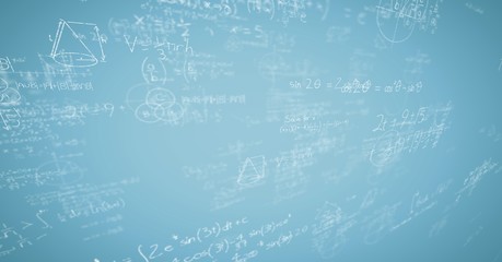 White math doodles and blue background