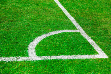 Obraz premium The Corner of the artificial grass soccer field