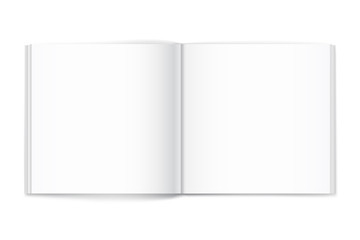 Blank of open square magazine on white background. Template