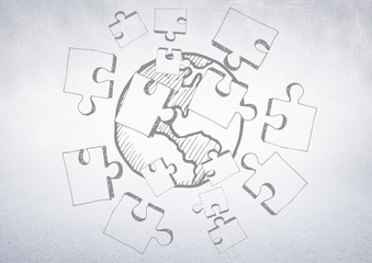 White wall with jigsaw doodle