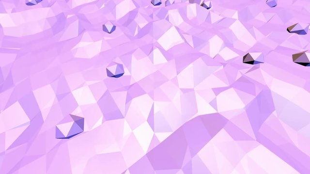 Violet or purple low poly waving surface as elegant pattern environment. Violet geometric vibrating environment or pulsating background in cartoon low poly popular modern stylish 3D design.