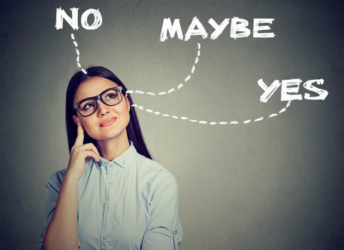 woman thinking making a choice has doubts