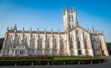 Fototapeta premium St. Paul's Cathedral is an Anglican cathedral noted for its Gothic architecture located at Kolkata, West Bengal, India, 