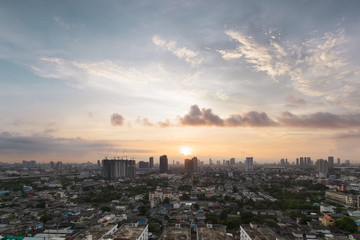background of sunshine in the city at morning time