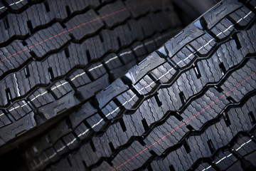 Truck tires with large tread - obrazy, fototapety, plakaty