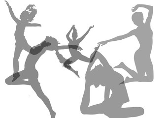 Fototapeta na wymiar Women dancing grey silhouettes.