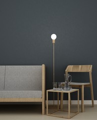 The 3D Interior portrait living design interior minimal space in apartment comfortable and dark color   - 3D Rendering