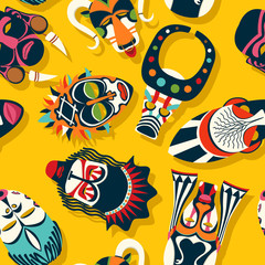 Tribal mask ethnic, vector seamless pattern